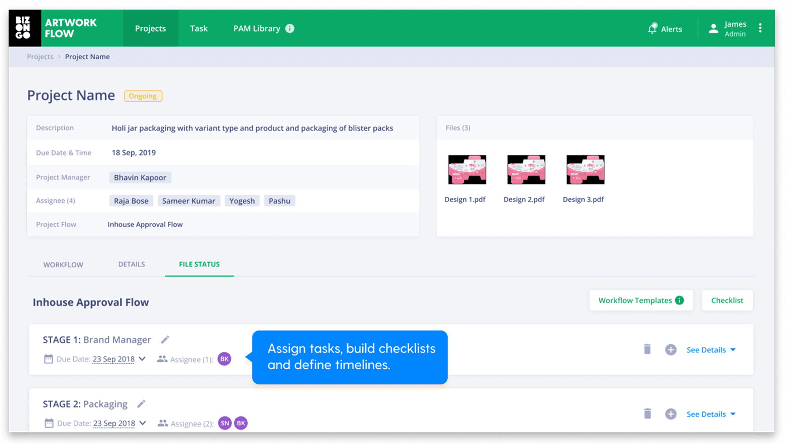 Artwork Flow lets you assign tasks, build checklists and define timelines