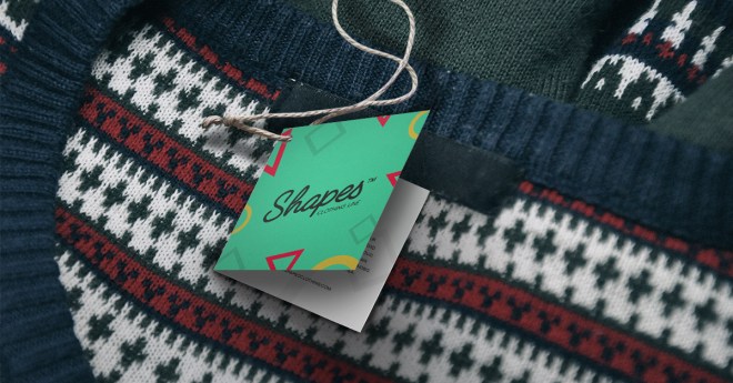 Folded hang tag on sweater