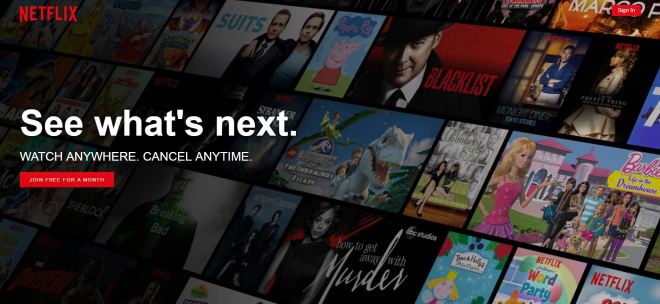 Netflix website showing featured shows.