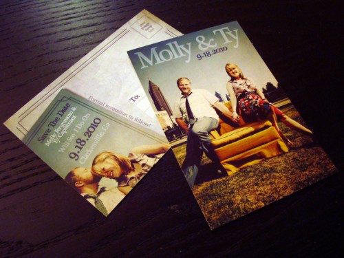 sitcom themed wedding postcard