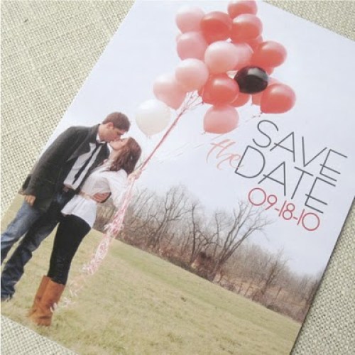 Balloon save the date wedding themed postcard