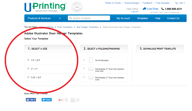 Using UPrinting Templates - Step Four : Select a Size