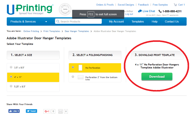 UPrinting Template Step Five : Download